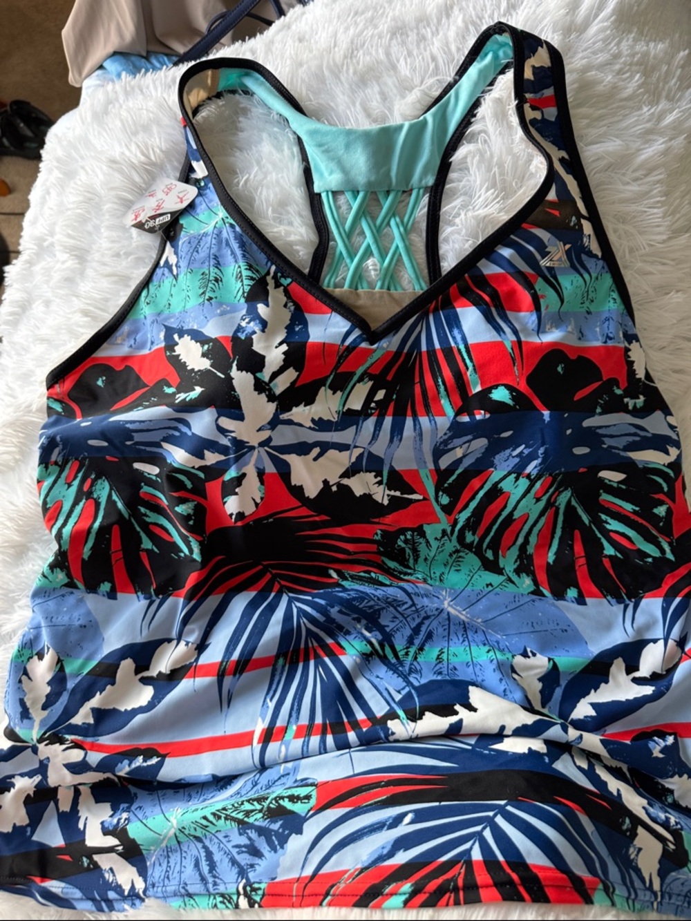 Tropical Print Racerback Tankini top - Multicolor